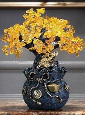 黄水SOC晶发财树摆摇钱树家居客厅柜酒装饰品小摆设创意件工财艺