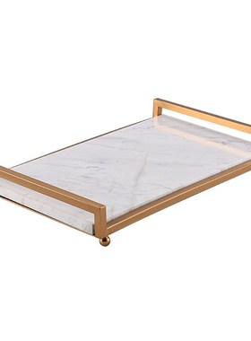 美式简约欧式珍珠皮铜框收纳托盘客厅茶几样板间杯子收纳装饰