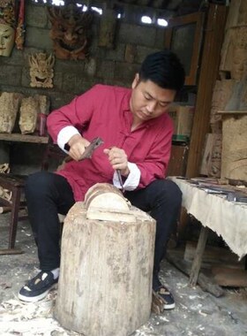 傩戏面具彩绘面k具纯手工木雕刻旅拍装饰 木雕傩面具