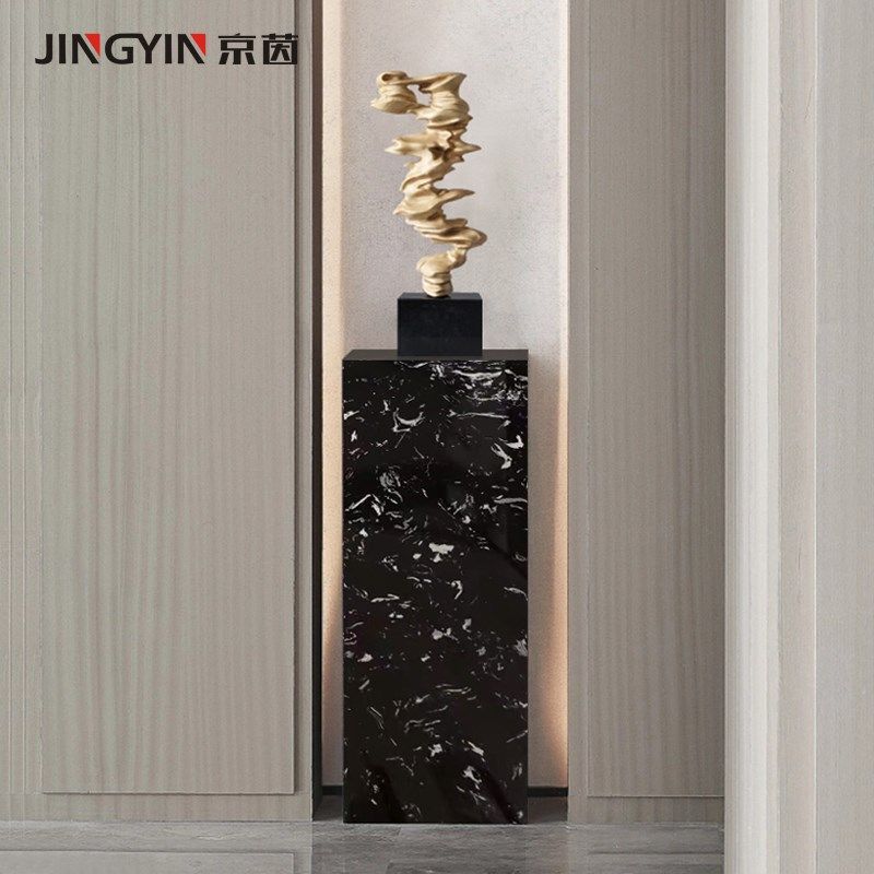 Italian minimalist marble base square stone pier entrance sculpture booth living room decorative flower Z frame sofa side table