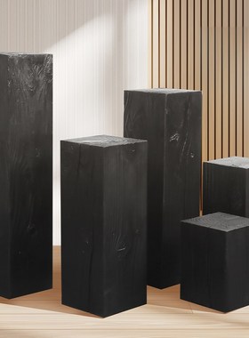 侘寂风方c形碳化实木墩根雕花架树桩艺术茶几酒店民宿玄关装饰摆