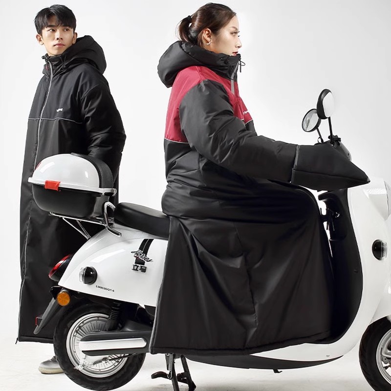 挡风衣冬季加绒加厚电动车挡风被雨衣一体骑车保暖神器护膝防寒衣 - 图0