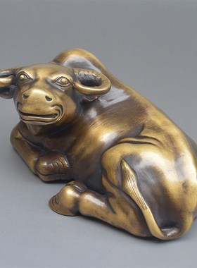 纯铜实心卧牛摆件全铜招财生肖牛客厅博物架办公室桌面装饰工艺品