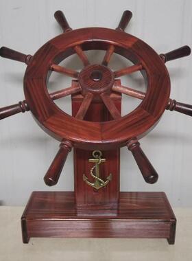 领航舵实木船舵装饰品摆件办公室摆设客厅家居木质工艺品商务礼品