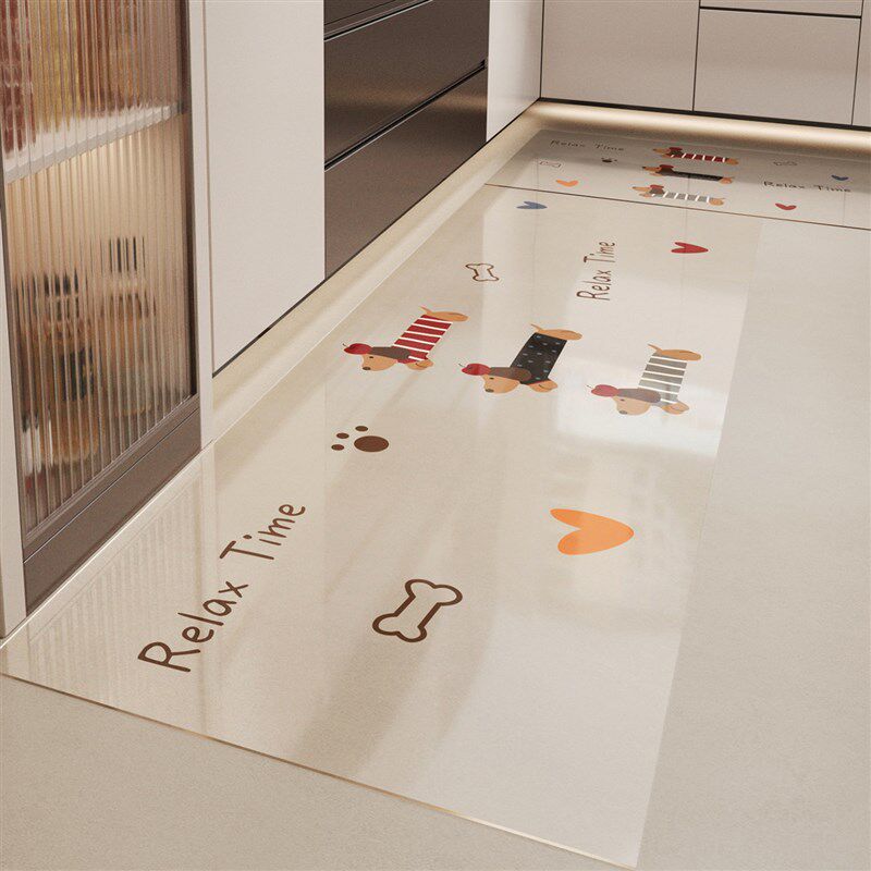 Kitchen floor mats are waterproof and oil-proof, special no-wash and wipeable carpets, cuttable soft glass transparent T-shaped easy-care floor mats