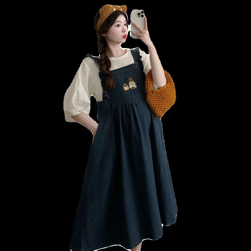 孕妇2025夏装新款两件套衬衣时髦宽松牛仔背带裙时尚百搭气质套装,淘宝优惠券,粉丝福利购,淘宝优惠卷