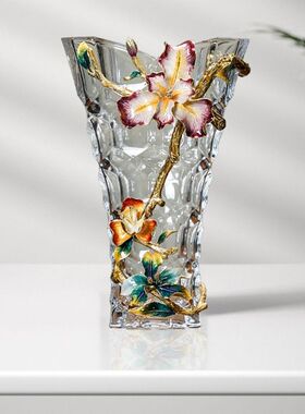 珐琅彩花瓶摆件玻璃水培鲜花花瓶设计师高级感客厅插花装饰品摆件