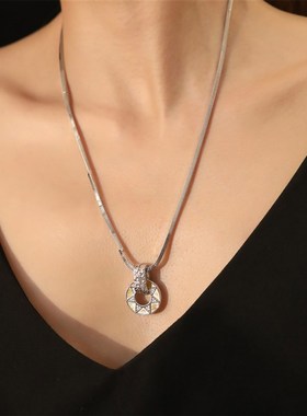 S925银意大利精工四方蛇骨炼肌理方形双扣P项炼女时尚高级项炼