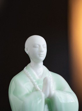 中式陶瓷小和尚摆件禅意茶室空间装D饰客厅书房陶瓷工艺品桌面摆