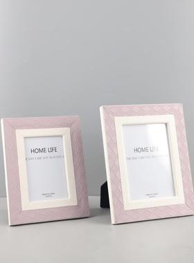 现代简约家编织纹皮革相框艺1925术饰摆件卧客室厅床头装柜软装居