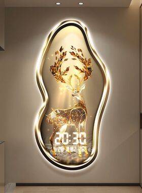 轻奢福鹿玄关万年历2025年新款客厅电子数显时钟表挂墙装饰画