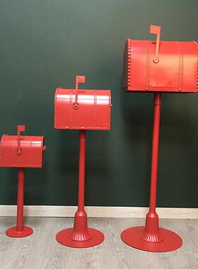 欧式复落古铁艺信报箱工庭院装饰实手用地摆件工业BJ128风摄影具