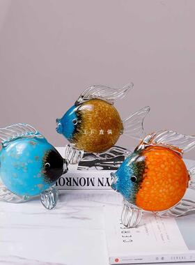 琉璃玻璃亲嘴鱼客软厅摆F8758S7J件现家居饰品餐桌代装玄关酒摆柜