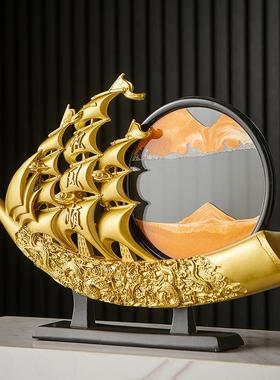 帆一风顺沙画桌面摆新中式艺SHBD4347术办公室电视柜流装件饰乔迁