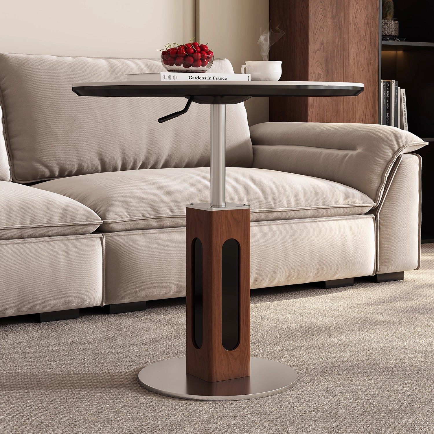 创意设计师升降沙发边几小户型茶几中古风高级感角几洽谈小圆桌子,淘宝优惠券,粉丝福利购,淘宝优惠卷