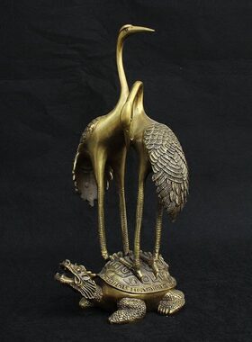 纯铜双鹤长寿龟仙鹤摆件祝寿礼品工艺品老人寿礼玄武龟仙鹤年年