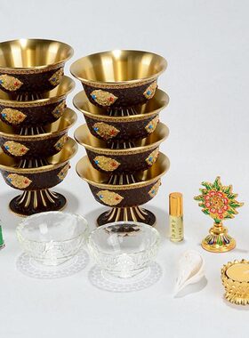 藏村八供套装摆件佛前佛具八供碗香塔八吉祥七供供杯朵玛组合