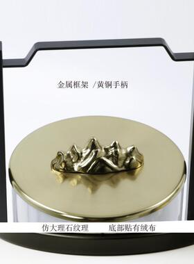 新中式轻奢酒山店圆样板软装饰品3422金属大理石纹形房首饰盒书房
