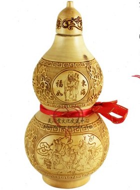 雕刻 开口 桃木葫芦 工艺品 17cm 福寿 寿比南山 生日礼品 祝寿