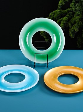 刺身摆盘装饰树脂镂空圆形海鲜姿造背景H镂空圆环盘高端装饰盘摆