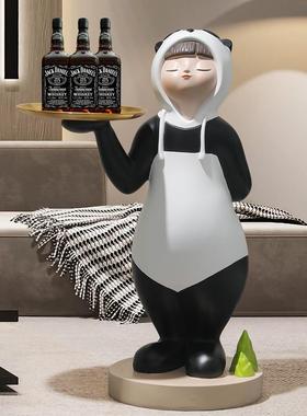 客熊猫娃大型落摆件家居地CPQ厅沙发旁托盘装饰品乔迁新居娃礼品