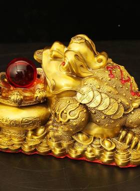 聚宝盆金蟾黄铜家公居件桌客厅办室UOG面装饰品店摆铺开业送礼铜