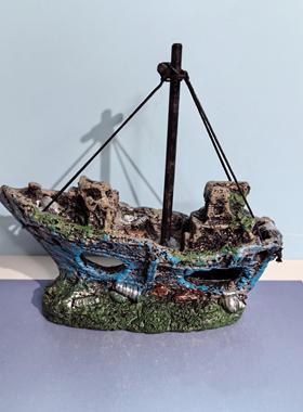 沉船鱼缸沉水造景微景观树脂摆件海底小破船断船多肉花盆趣味装饰