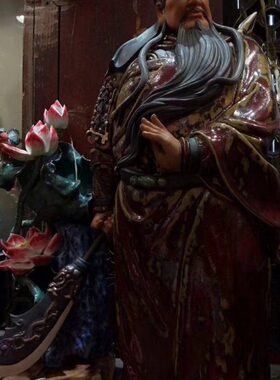 石湾陶瓷公仔站关公手工摆件家居店铺招财摆件武财神关公人物雕像