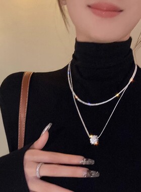 双层叠戴金属项链女2025新款小众轻奢高级感锁骨链气质毛衣链颈链