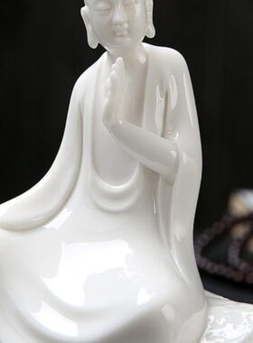 瓷语堂白瓷禅意境空间装饰摆件新中式茶道茶室家居香插坐岩小沙弥
