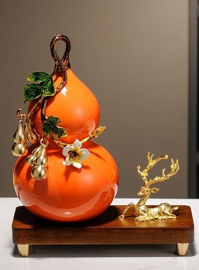 新中式客厅玄关招财福鹿葫芦摆件电视柜装饰品工S艺品金属高档礼