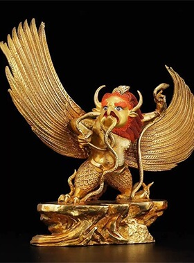 仿尼泊尔纯铜大鹏金翅鸟佛像 密宗鎏金金翅大鹏鸟供护佛像高27cm