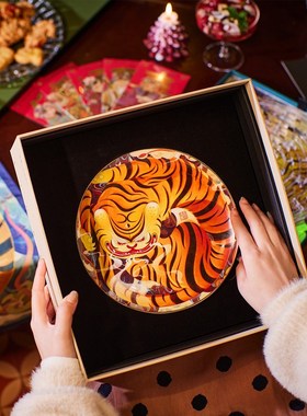 张岐珊老虎盘子家居客厅中式陶瓷工艺品电视柜Q装饰品酒柜创意摆
