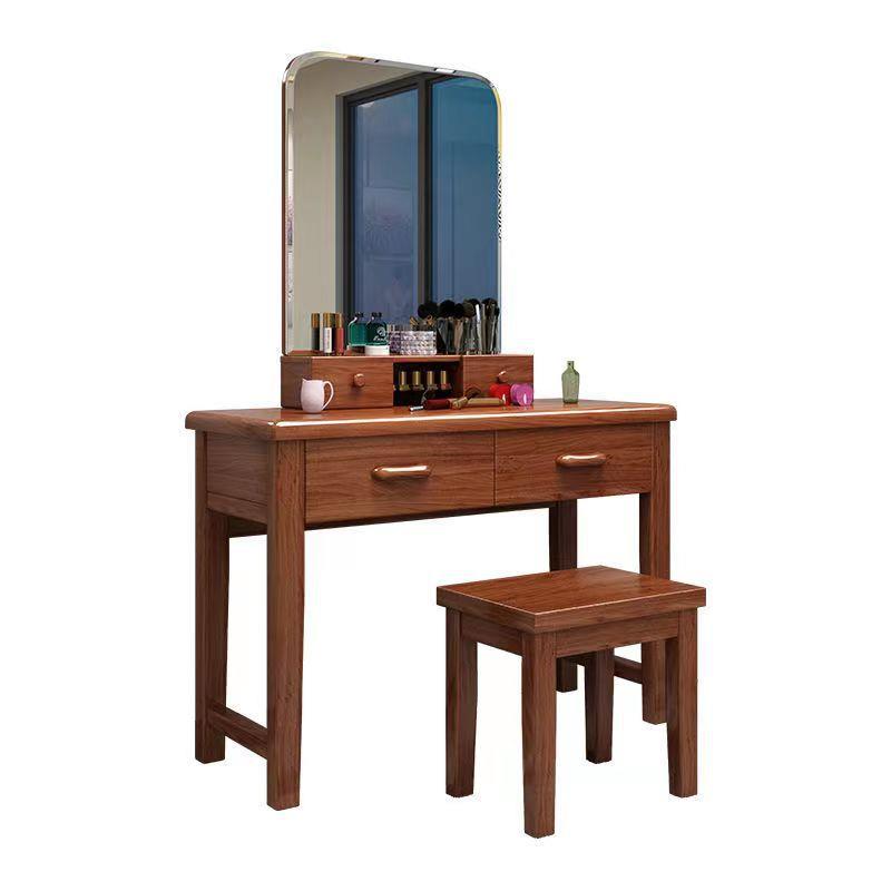 胡桃木实木梳妆台现代新中式简约高档化妆桌妆凳卧室小户型收纳柜 - 图3