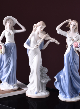 欧式家居装饰品小摆件客厅酒柜电视柜房间M陶瓷摆设西洋美女工艺