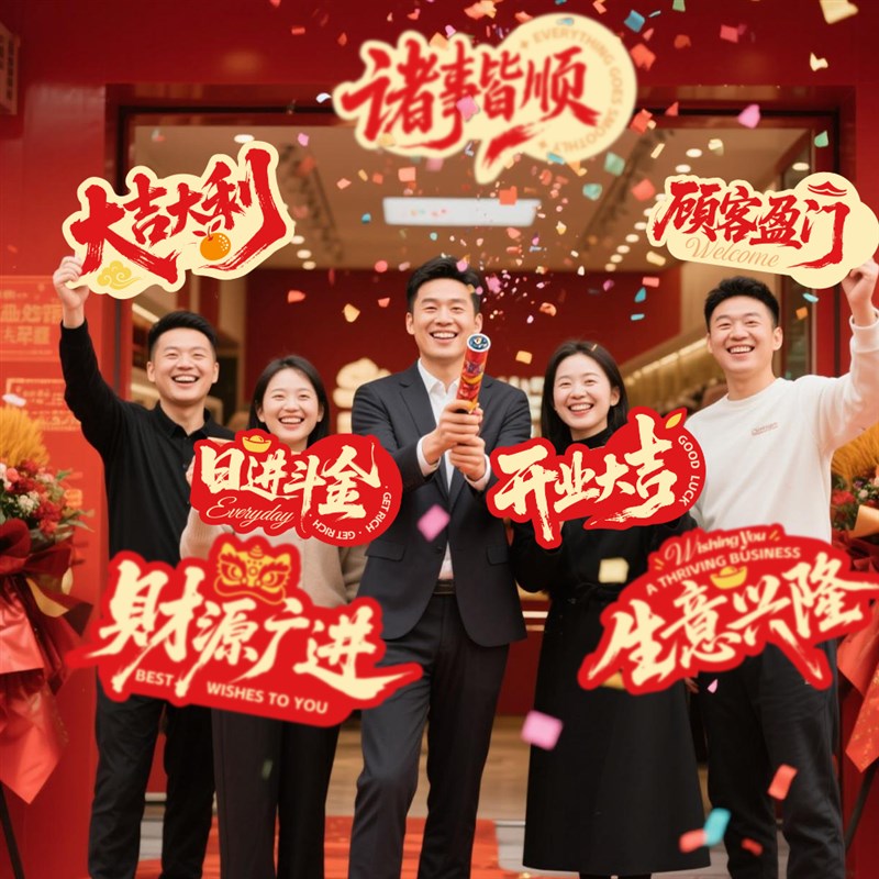 开业典礼手举牌新l店开张庆典启动拍照道具国潮书法开工活动KT板 - 图0