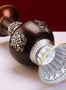 藏式尼泊尔吉祥合金敬喇叭花瓶大鹏鸟手工白色紫铜色U826家用摆件