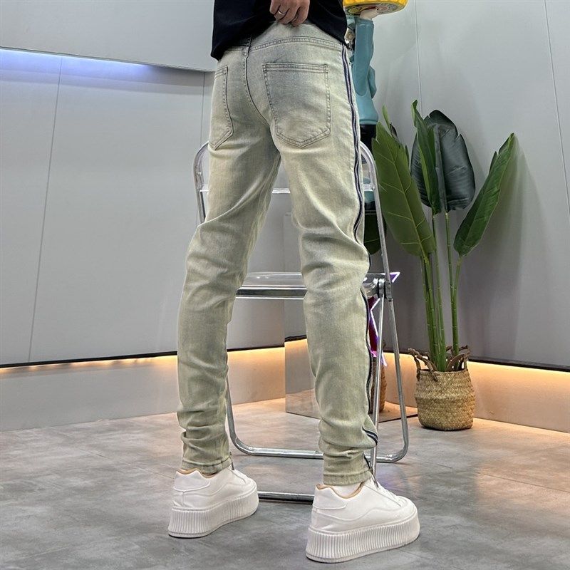 重磅美式侧拉链设计牛仔裤男夏季薄款个性百搭修身水洗直筒九分裤,淘宝优惠券,粉丝福利购,淘宝优惠卷