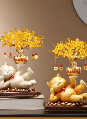 新中式躺赚招财猫桌面摆件客厅玄关酒柜办公室装饰品乔迁家居礼品