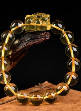 天然黄水晶貔貅手串佛珠皮丘礼物手链男女款礼物守护神饰品首饰