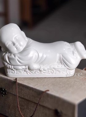 定瓷家居装饰摆件定窑白釉孩儿枕中式仿古款客厅酒柜新居摆放送礼