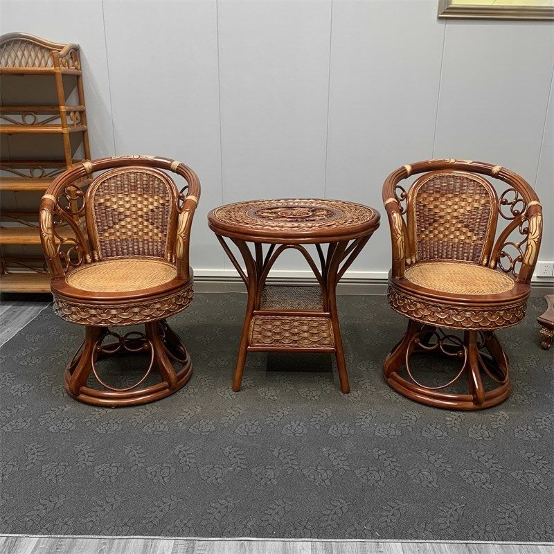 真藤转椅三件套休闲阳台单人客厅靠背滕编椅久坐不累藤椅茶桌组合,淘宝优惠券,粉丝福利购,淘宝优惠卷