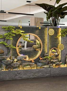 LCN公水幕假墙流水屏风办室内外隔断公司背景庭院鱼池喷山泉景观