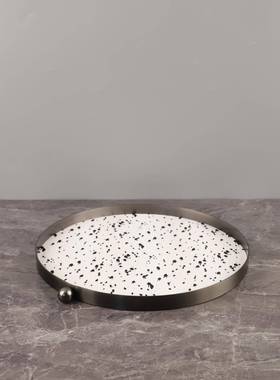 中式金装属皮质圆纳珠盘编织纹收托摆件玄关卧室餐0974厅家居高档