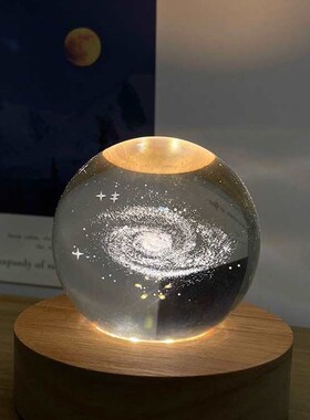 系列发光小夜灯水晶球桌面卧室摆件月亮玻璃女生卧室夜灯装饰