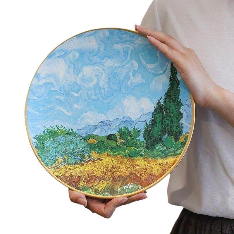 梵高油画装饰盘子陶瓷摆件挂盘客厅电视柜向日葵欧式复古创意摆盘,淘宝优惠券,粉丝福利购,淘宝优惠卷