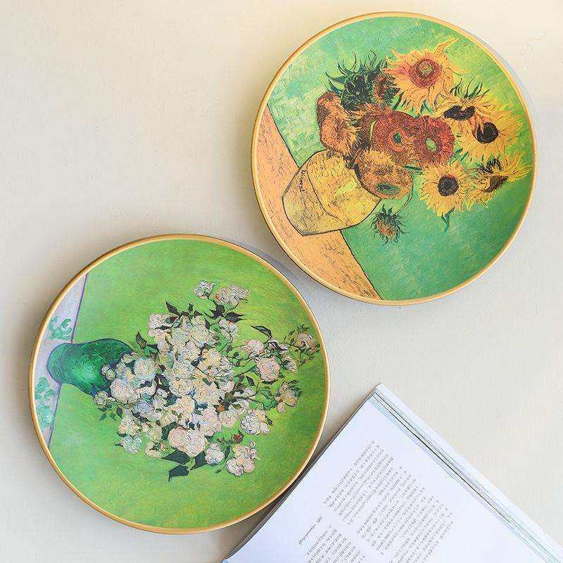 梵高油画装饰盘子陶瓷摆件挂盘客厅电视柜向日葵欧式复古创意摆盘,淘宝优惠券,粉丝福利购,淘宝优惠卷