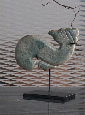 新中式雕刻凤鸟玉璧摆件售楼处博古架书房酒店样板房软装摆设品