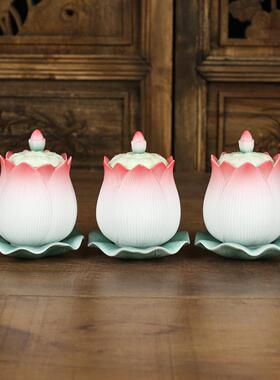 莲花圣水杯陶瓷供杯观音佛前净水杯佛水杯供奉家用陶瓷供水杯贡杯