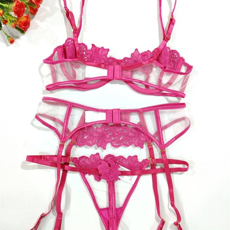 欧美法式薄款刺绣蕾丝花边透明聚拢纯欲文胸内衣套装,淘宝优惠券,粉丝福利购,淘宝优惠卷